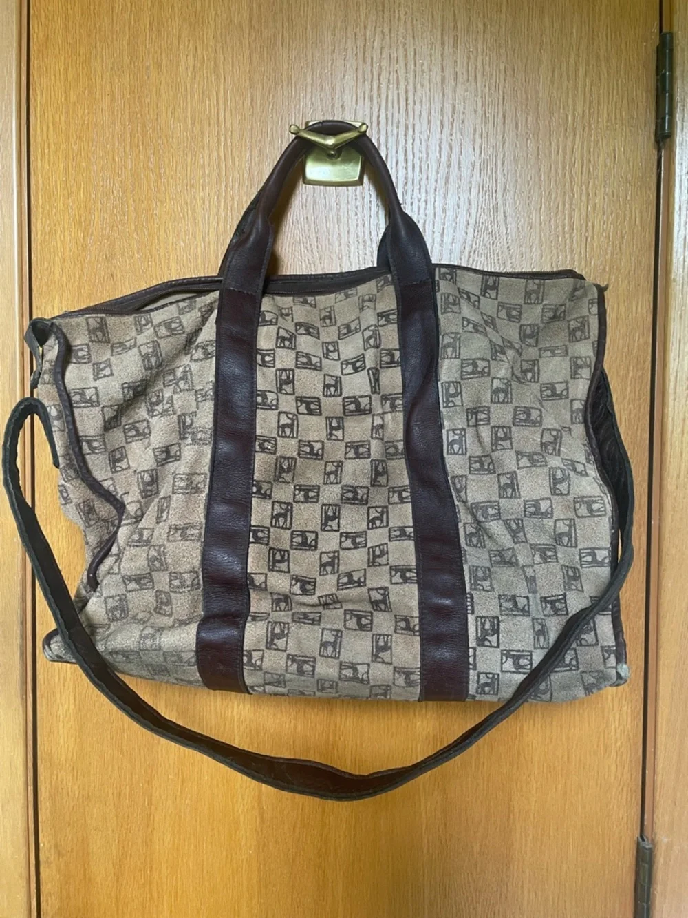 Vintage Suede Travel Weekender Bag - Brown Pattern
